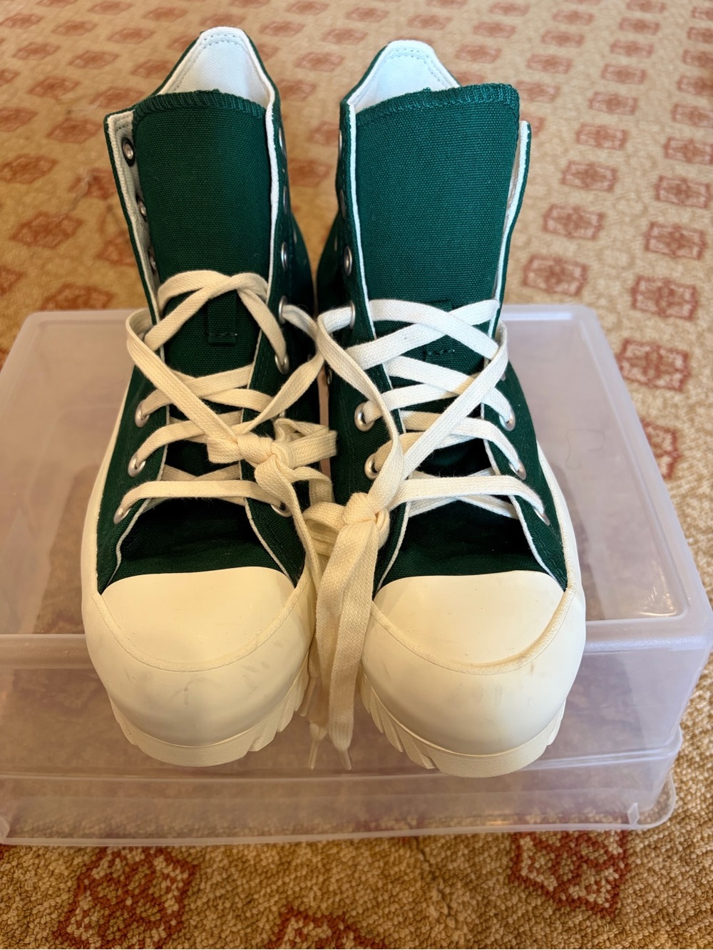 Converse High-Top platform Canvas Sneakers in Forest Green with White Trim
